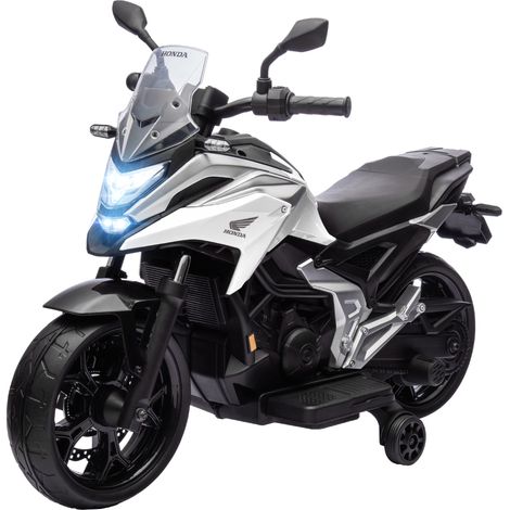 Moto électrique enfant Honda blanche 3 km/h musique lumières 3-6 ans 30 kg
