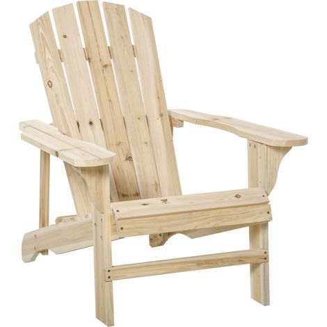 Fauteuil Adirondack d'extérieur en bois massif sapin naturel, dimensions 78 x 89 x 88 cm, idéal pour jardin, terrasse ou balcon. (1/5)