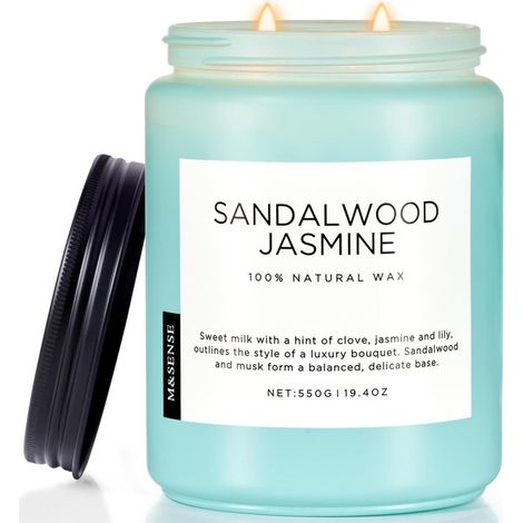 Duftkerze Sojawachskerze Glas 2 Baumwolldochte Sandelholzjasmin 550g (1/5)