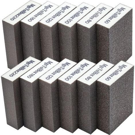 12 pièces éponges de ponçage, blocs de ponçage kit de polissage grain 60/80/100/120/180/220 taille lavable et réutilisable (1/5)
