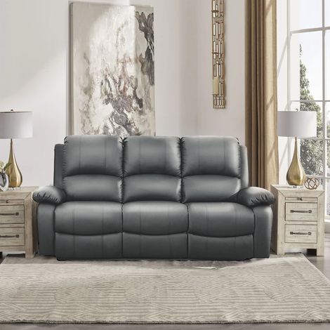 Milan 3 Seater Dark Grey PU Leather recliner Sofa