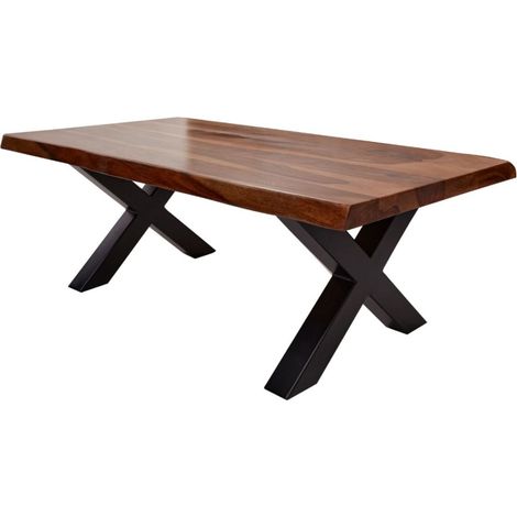 Table basse ORKAN 110 cm en bois massif de Sheesham et métal noir (1/5)
