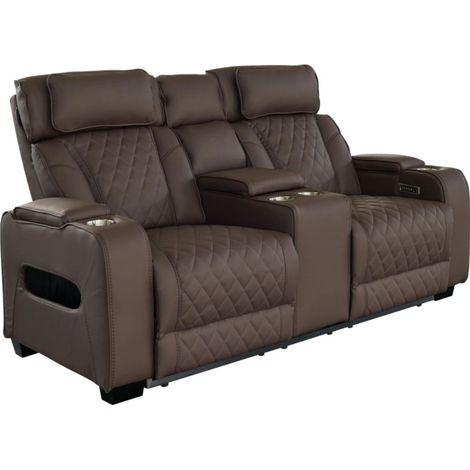 Canapé cinéma relax électrique DOMUS 2 places en similicuir – Marron chocolat – 190 x 101 x 103 cm (1/5)