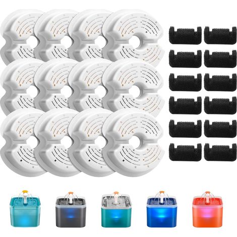 24 Pièces Filtre, Charbon Actif, Éponge, Système Triple Filtration, Pour Fontaine À Eau Chat F2