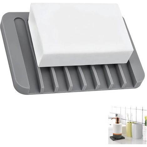 Set mit 2 weichen Silikon-Seifenschalen praktisch für Bad und Küche rutschfestes Design mit natürlichem Wasserablauf ideal für Seife Schwämme und Grau (1/5)