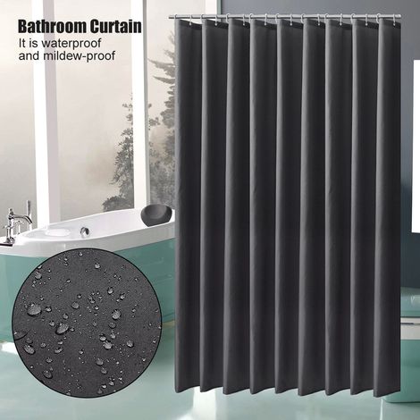 Rideau de salle de bain durable, imperméable, anti-moisissure et opaque avec crochets (4) (1/5)