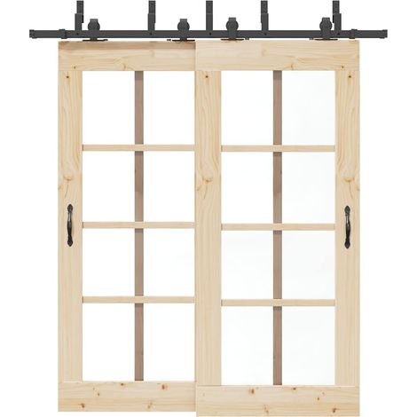 Schiebetürbeschlag-Set 200 cm Stahl Schwarz