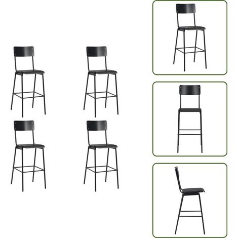 Chaises de bar lot de 4 noir contreplaqué solide et acier - Chaise De Bar - Tabouret De Bar - Meubles De Salle À Manger - Chaises Noires - Chaises Solides (1/5)