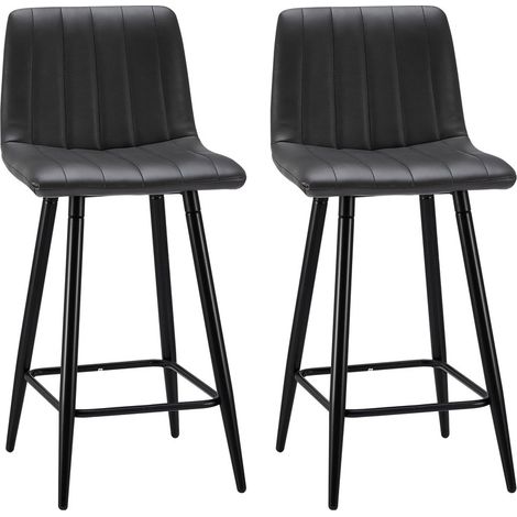 Bar Stools Set of 2 Faux Leather Padded Bar Chairs with Backrest and Metal Legs,Industrial Barstools for Home Kitchen Counter Grey (1/5)