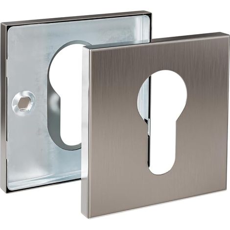 Jeu de rosaces pour portes Rosace carrée Facile à installer, inclus visserie Acier inoxydable Couleur argenté mat 54 x 54 mm (1/4)