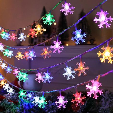 Christmas String Lights, 10M 80 LED Colorful Snowflake Lights, Battery Operated String Lights for Christmas Tree Decoration, Table, Indoor and Outdoor Use