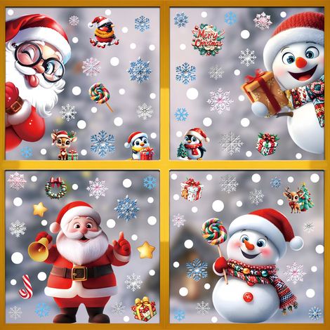 Nouveaux autocollants de Noël, flocons de neige 3D, bonhommes de neige, stickers pour fenêtres, sapins du Père Noël, cadeaux, autocollants statiques en PVC pour vitres