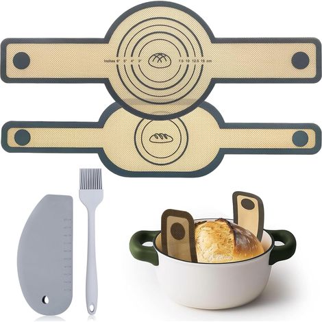 2 Pièces Tapis de Cuisson en Silicone pour Four Hollandais, Tapis de Cuisson avec Longues Poignées, avec Raclette et Pinceau à Pâtisserie, Facile à Nettoyer et Réutilisable, Gris (1/5)