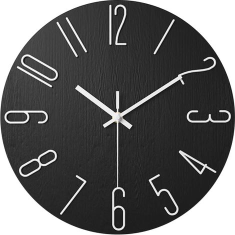 Horloge Murale Silencieuse Quartz 30cm Aiguilles Non Tic Tac Décorative Pile Noire et Blanche Bureau (1/3)
