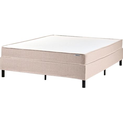 Lit en Tissu sans Tête de Lit avec Matelas à Ressorts Ensachés 160 x 200 cm Tissu Beige Countess