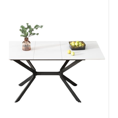Table à manger extensible 120-160x80 cm avec pieds métal noir - Design contemporain pour 4 à 6 personnes - MDF - Blanc (1/5)