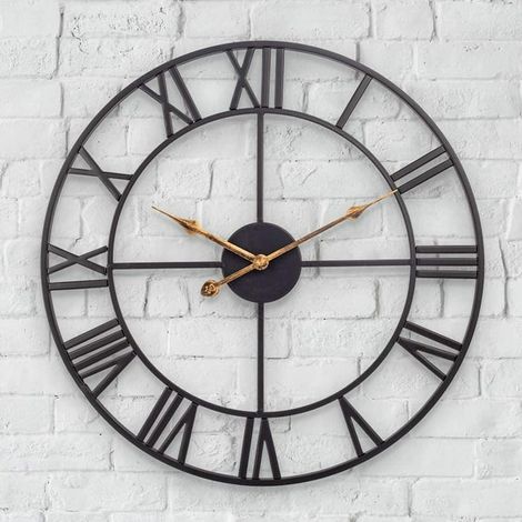 Horloge Extérieure Grand Format, Style Industriel Européen Vintage Antique, Cadran Romain en Fer Décoratif, Fonctionnement Silencieux à Piles, Squelette Métal pour Jardin/Terrasse/Piscine/Clôture - 50 (1/5)
