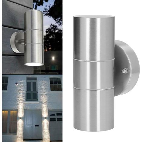 Applique murale GU10 en acier inoxydable, spot moderne et épuré, applique double tête, étanche pour extérieur (couloir, cour, villa), lot de 2, couleur naturelle. (1/5)