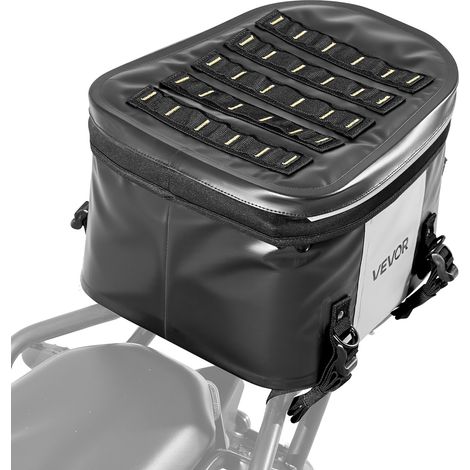 VEVOR Sacoche arriere de moto 28 L, sac de selle moto en tissu impermeable, sac de rangement pour bagages de sport en plein air, avec poche et boucle reglable, porte-bagages arriere universels, noir