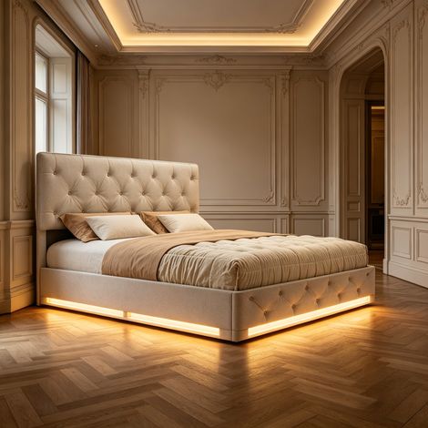 Lit adulte 160x200 cm avec LED RGB, compartiments de rangement et structure renforcée 250 kg