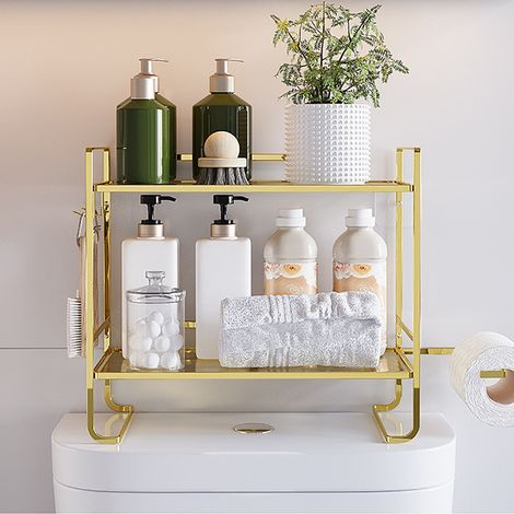 EtagèRe SupéRieure pour Toilettes, Rangement Au-Dessus des Toilettes, éTagèRe à 2 Niveaux pour éConomiser De l'espace avec Étagère Murale au-dessus des Toilettes,451636CM,or (1/5)