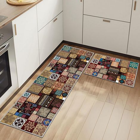 Lot de 2 Tapis Cuisine Antidérapant Microfibre Lavable 40x60cm et 40x120cm Salon Salle de Bain (1/5)