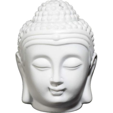 Brûleur de Bougie d'huile de Four d'aromathérapie Creux en céramique de tête de Bouddha pour la Salle de Yoga ou de méditation (Blanc)