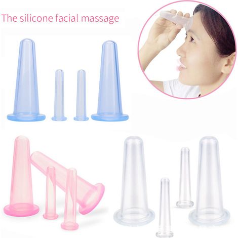 Kit de Massage Facial par Ventouses Silicone - 4 Cups (2 Petits & 2 Grands) pour Visage et Cou (1/4)
