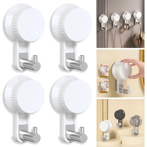 Ganchos de ventosa para baño, paquete de 4: Ganchos con fuerte succión al vacío, no dañan las paredes, permiten colgar toallas y maquinillas de afeitar, son fáciles de instalar, reutilizables y de col (1/5)