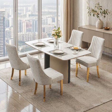 sedie da pranzo chenille schienale alto beige OKMYHOME (1/5)