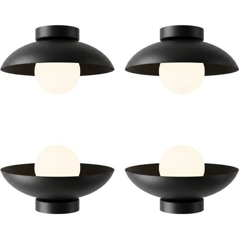 Lot de 4 Plafonnier Intérieur Moderne,G9 Lampe de Plafond Contemporain Abat-jour en Métal Designe Chapeau Lustre Vintage,Noir (1/5)