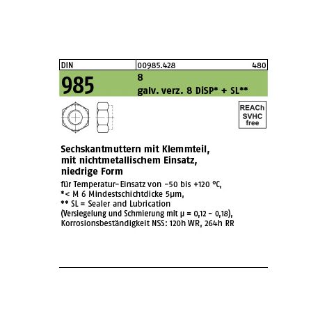 DIN 985 Selbstsichernde Sechskantmutter 8 M 8 gal Zn 8 DiSP + SL gal ZnDi 500 Stk (1/3)