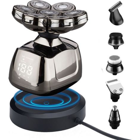 Rasoir Electriques Hommes, 6 in 1 Rasoirs à Têtes Rotatives 7D Tondeuse à Barbe rasoir rechargeable sans fil rasage (1/4)
