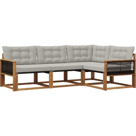 vidaXL Outdoor Sofa Set 4 pcs Natural and Light Grey