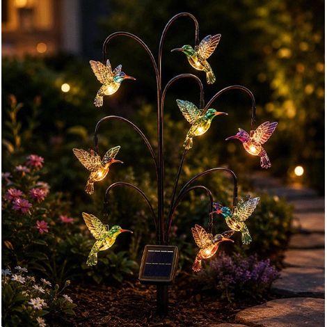 Lampe de jardin créative - Lampe solaire en forme de souche en forme d'oiseau (Colibri)
