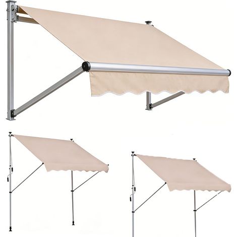 3er-Set  gelenkarmmarkise Klemmmarkise höhenverstellbar 200x150cm Cremeweiß aus Aluminium für Terrasse & Balkon