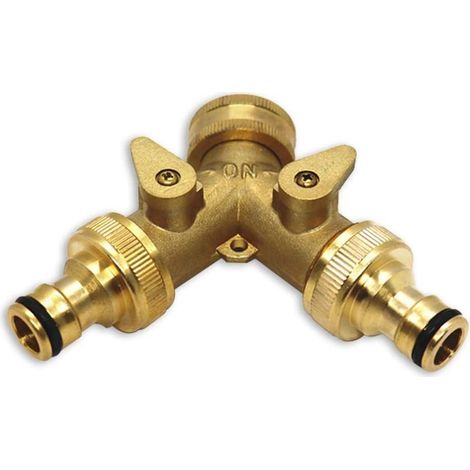Distributeur en Y Distributeur d\'eau en laiton de 3/4 pouce, distributeur de raccordement d\'eau à 2 voies Accessoires de réservoir IBC, robinet de sortie IBC pour mégot d\'eau pour deux tuyaux d\'en (1/5)