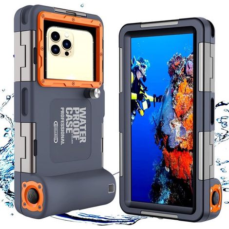 Funda impermeable profesional para teléfono móvil, compatible con la mayoría de teléfonos móviles - Negro y naranja (1/5)