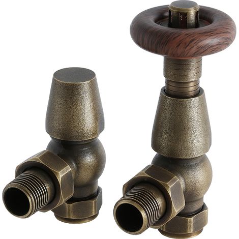 Milano Windsor Angled Heated Towel Rail Radiator Thermostatic Valves Pair - Brass (1/4)