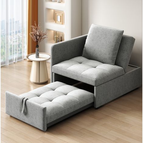 Sofá cama convertible 177x68x65 cm gris en lino tapizado con respaldo ajustable 3 en 1 (1/5)