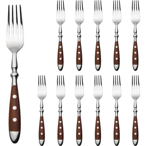 Lot de fourchettes à table, manches bruns modernes en acier inoxydable, ensemble de fourchettes et cuillères, pour la maison, le restaurant, les fêtes en plein air, le couple marié (1/5)