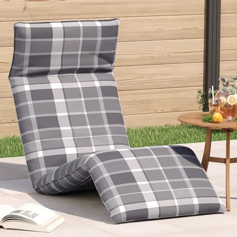 vidaXL Transat pliant en tissu Oxford à carreaux gris 175 x 54 x 8,5 cm