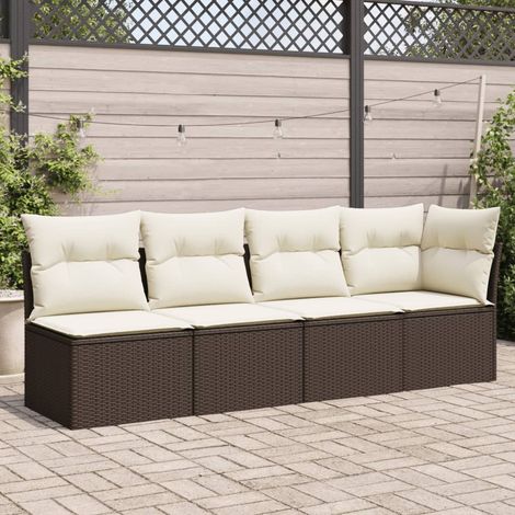 Canapé de jardin avec coussins 4 places-Salon de jardin Sofa extérieur marron résine tressée 100723 (1/5)