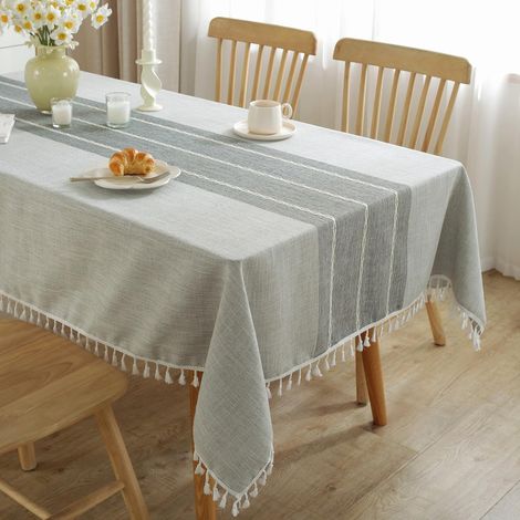 Tablecloths for Rectangle Tables,Cotton Linen Table Cloth Waterproof Tablecloth Wrinkle Free Farmhouse Dining Tables Cover,Soft Fabric Table Cloths with Tassels,Grey,55" X 55",2-4 Seats (1/5)
