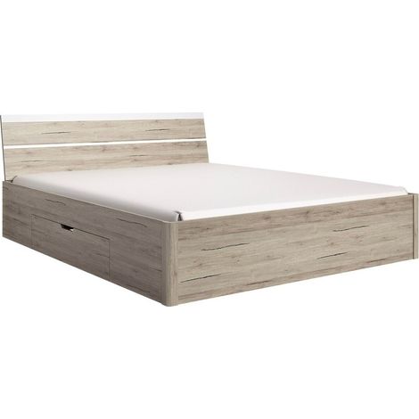 Cama Melvele 103, Roble sanremo + Blanco, Doble, 160x200, Aglomerado laminado, 166x218x92cm (1/4)