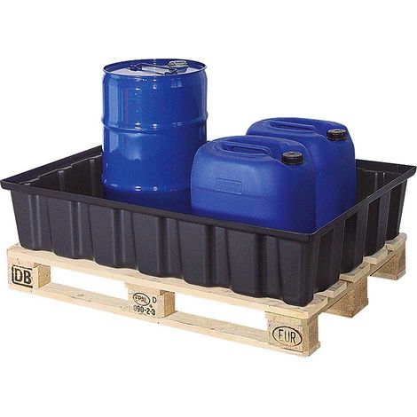 BRB Sicherheits-Auffangwanne aus schwarzem Kunststoff, Auffangvolumen 220 Liter, LxBxH 1230x830x260 mm, Tragkraft 500 kg (1/2)