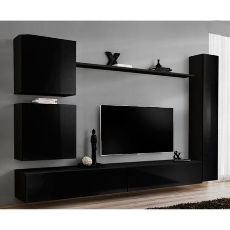 Meuble TV Mural Design "Switch VIII" 280cm Noir (1/5)