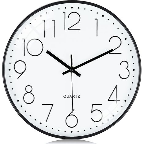 30 cm große 3D-Wanduhr, schwarze Ziffern, modernes Design, geräuschlose weiße Wanduhr, kein Ticken, gut ablesbar, dekorativ für Küche, Schlafzimmer, Büro (1/5)