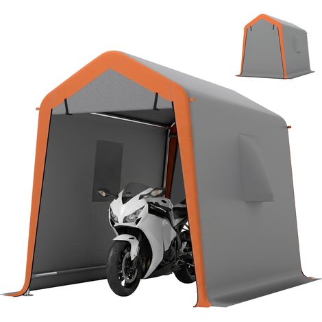 Abri de garage portable 2,4 x 1,8 m pour voiture, étanche, avec porte enroulable zippée, fenêtres, protection UPF 30+, gris clair (1/5)