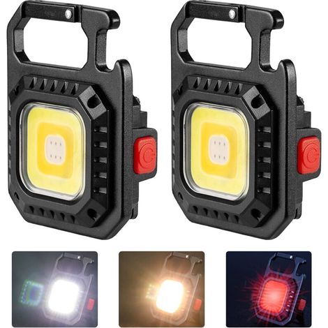 Mini-LED-Taschenlampe, 2er-Pack, wiederaufladbar, 800 Lumen, COB, magnetisch, tragbar, tragbar, kleine, wasserdichte Schlüsselanhänger für Camping, Notfälle und Angeln